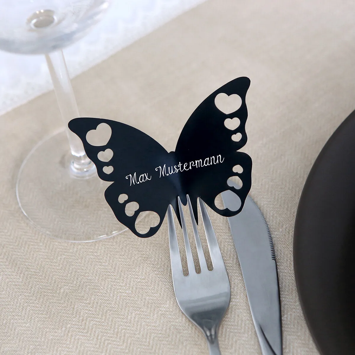 Tischkarten zur Hochzeit als Schmetterling - Schwarz