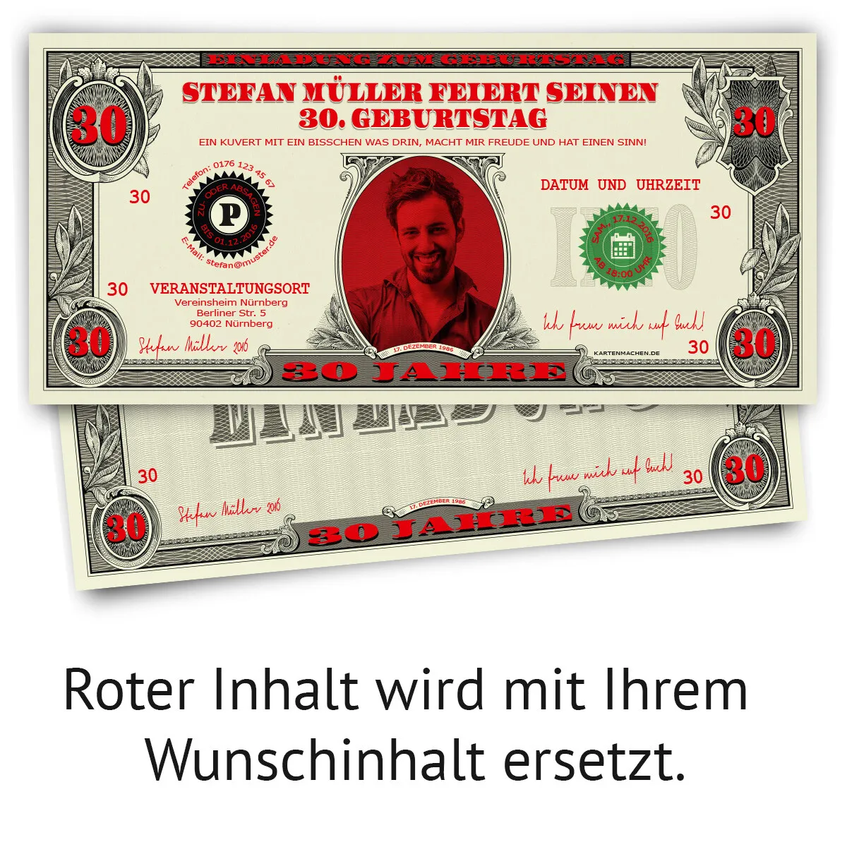 Geburtstagseinladungen als Dollarschein