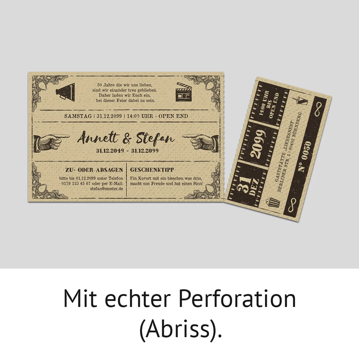 Hochzeitseinladungen Goldhochzeit - Vintage Kinoticket