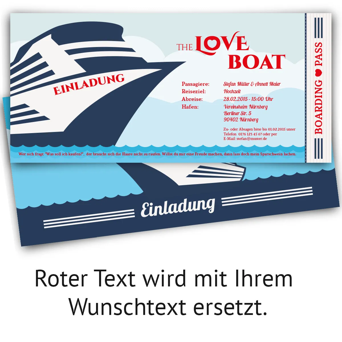 Hochzeitskarten - Kreuzfahrt Ticket