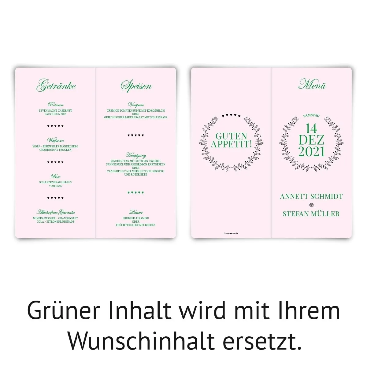 Hochzeit Menükarten - Rosa Chic