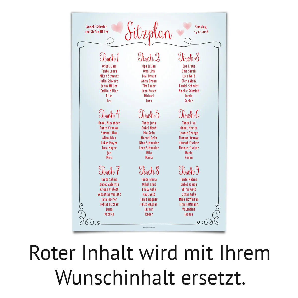 Hochzeit Sitzplan Plakat - Küssendes Paar