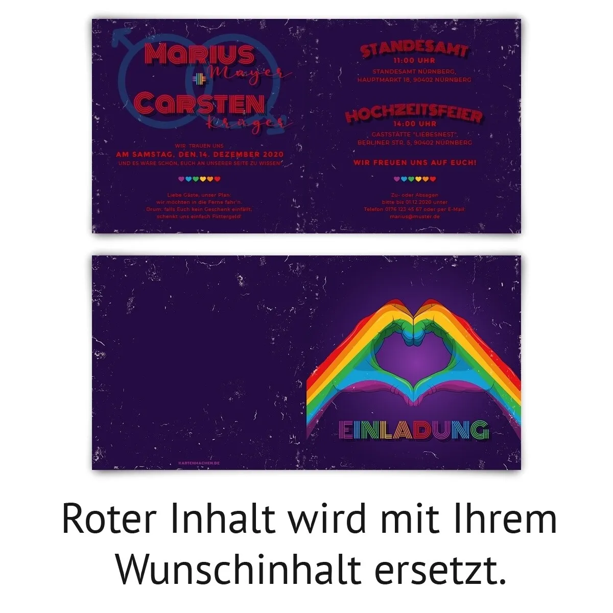 Gleichgeschlechtliche Hochzeitseinladungen für Männer - Regenbogen