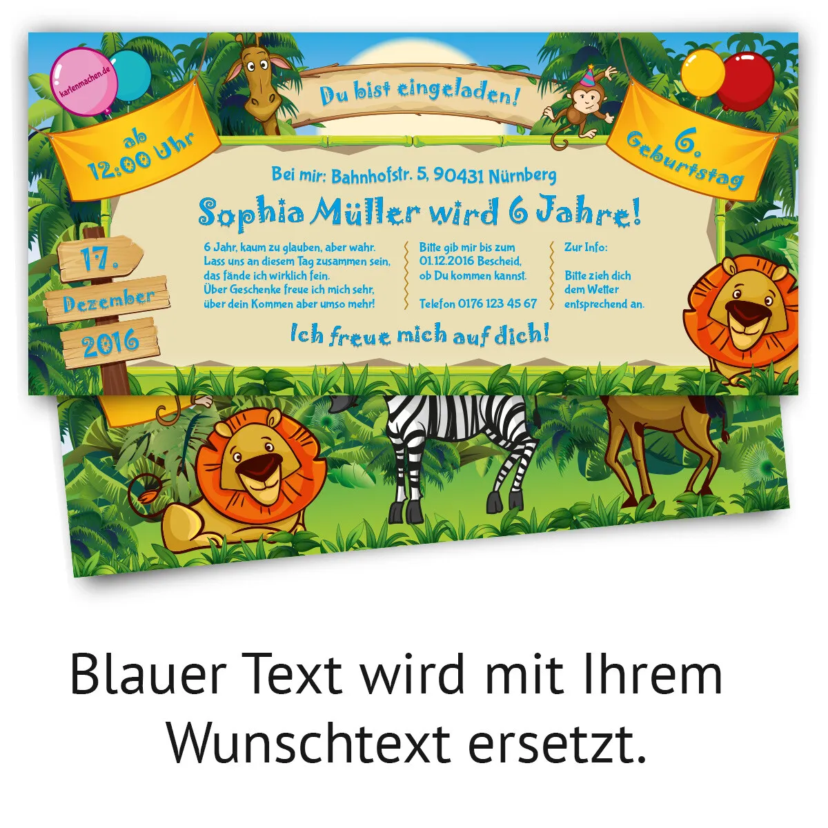 Einladungskarten für Kinder zum Geburtstag - Zoo Besuch