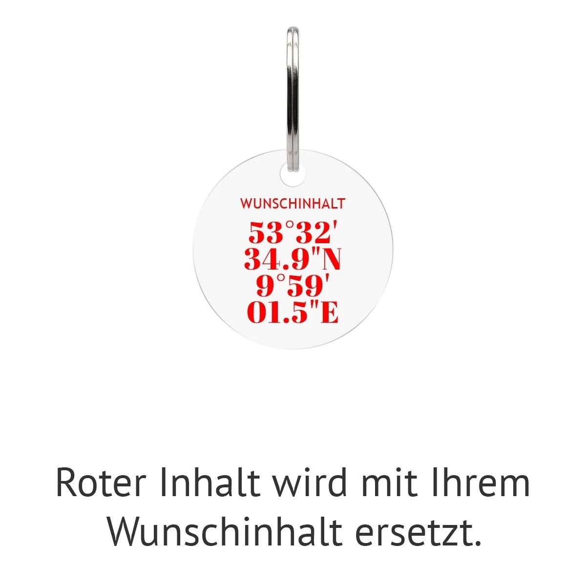 Personalisierter Acrylglas Schlüsselanhänger als Kreis - Koordinaten