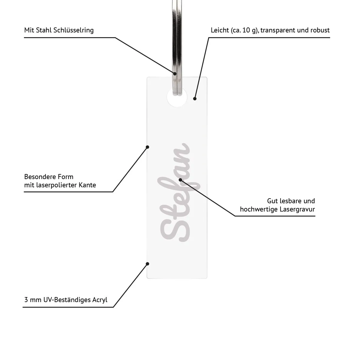 Personalisierter Acrylglas Rechteck Schlüsselanhänger - Schriftzug Name