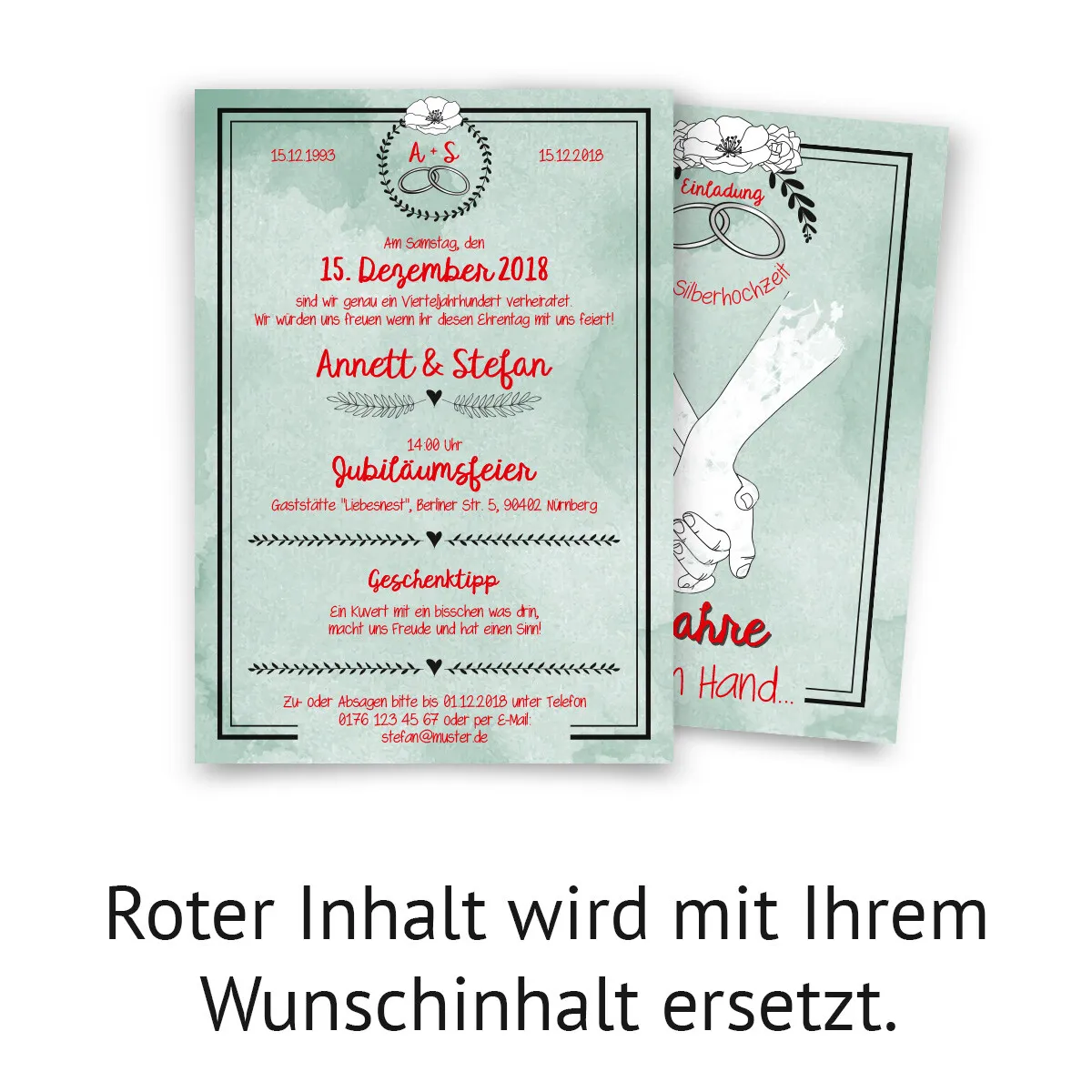 Hochzeitseinladungen Silberhochzeit - Hand in Hand