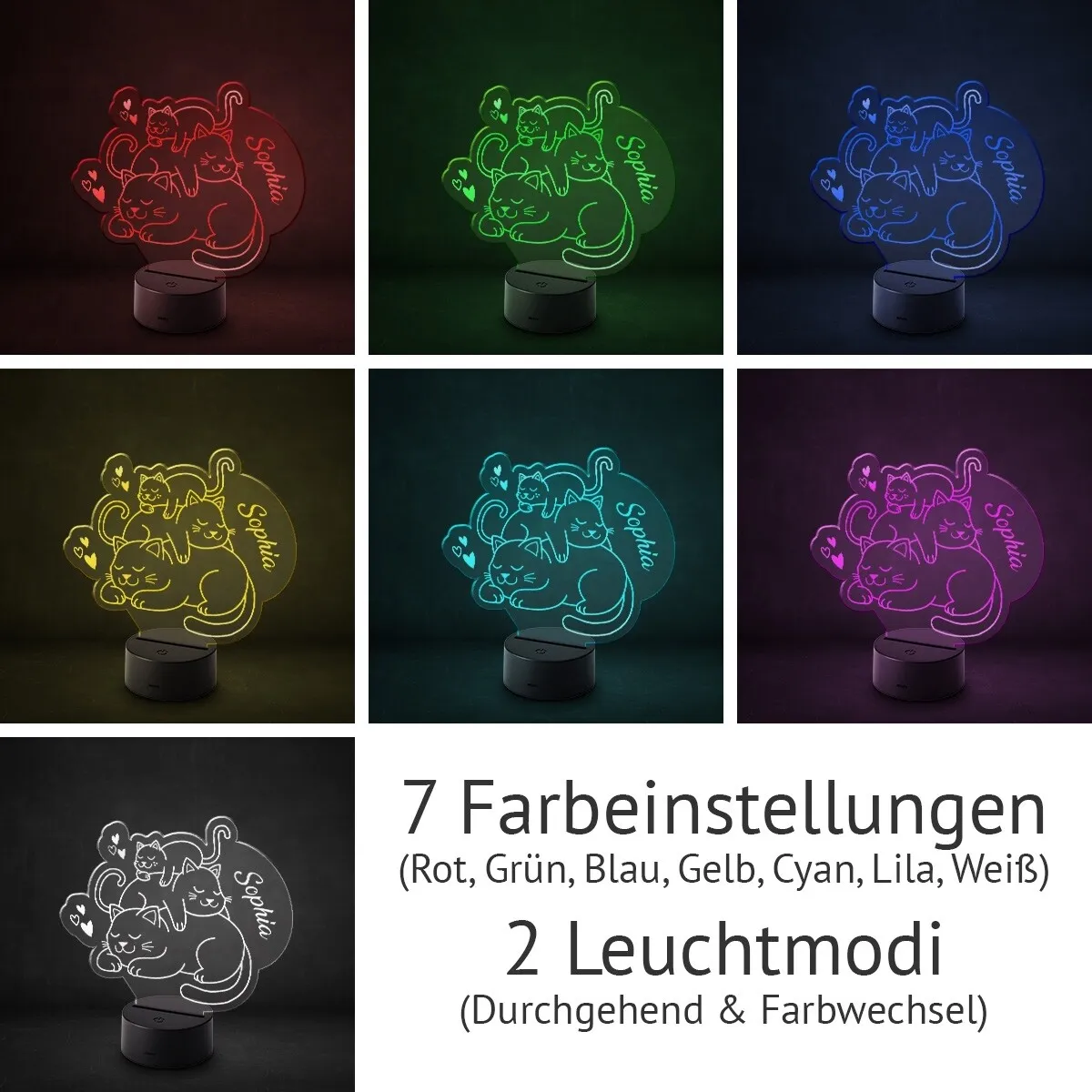 Acrylglasschild LED-Lampe personalisiert - Schlafkatzen