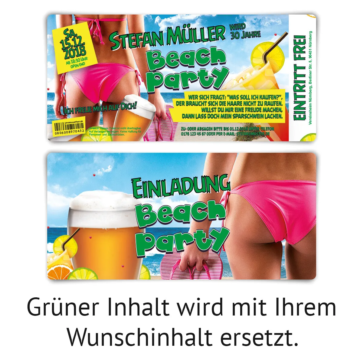 Geburtstag Einladungskarten Ticket - Beach Party