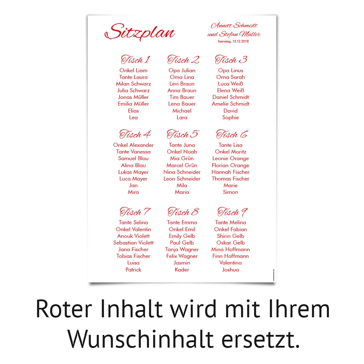 Hochzeit Sitzplan Plakat - Black and White