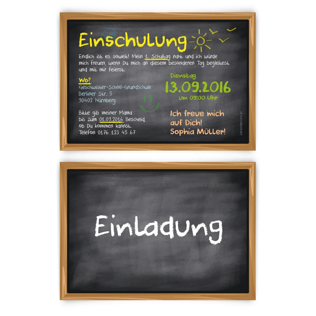 Einschulung Einladung - Schiefertafel Motiv