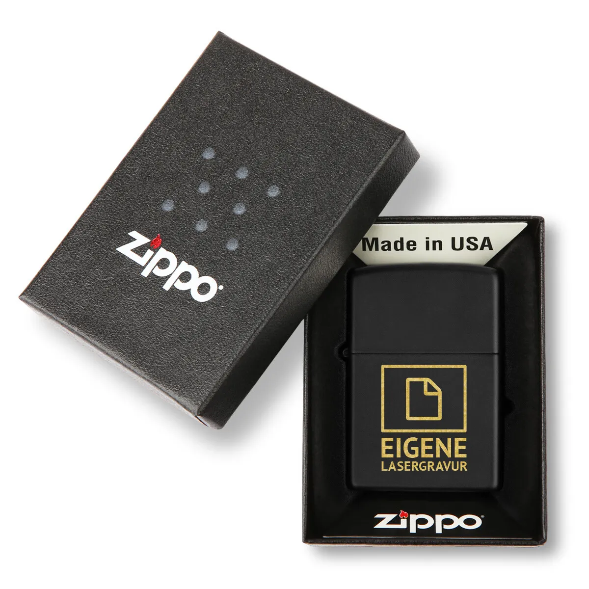 Zippo Sturmfeuerzeug Mattschwarz - Eigene Gravurdatei hochladen