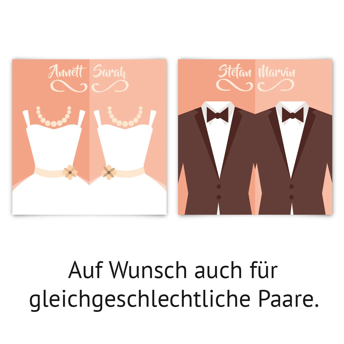 Hochzeitseinladungen - Braut und Bräutigam Altarfalz in Pfirsich