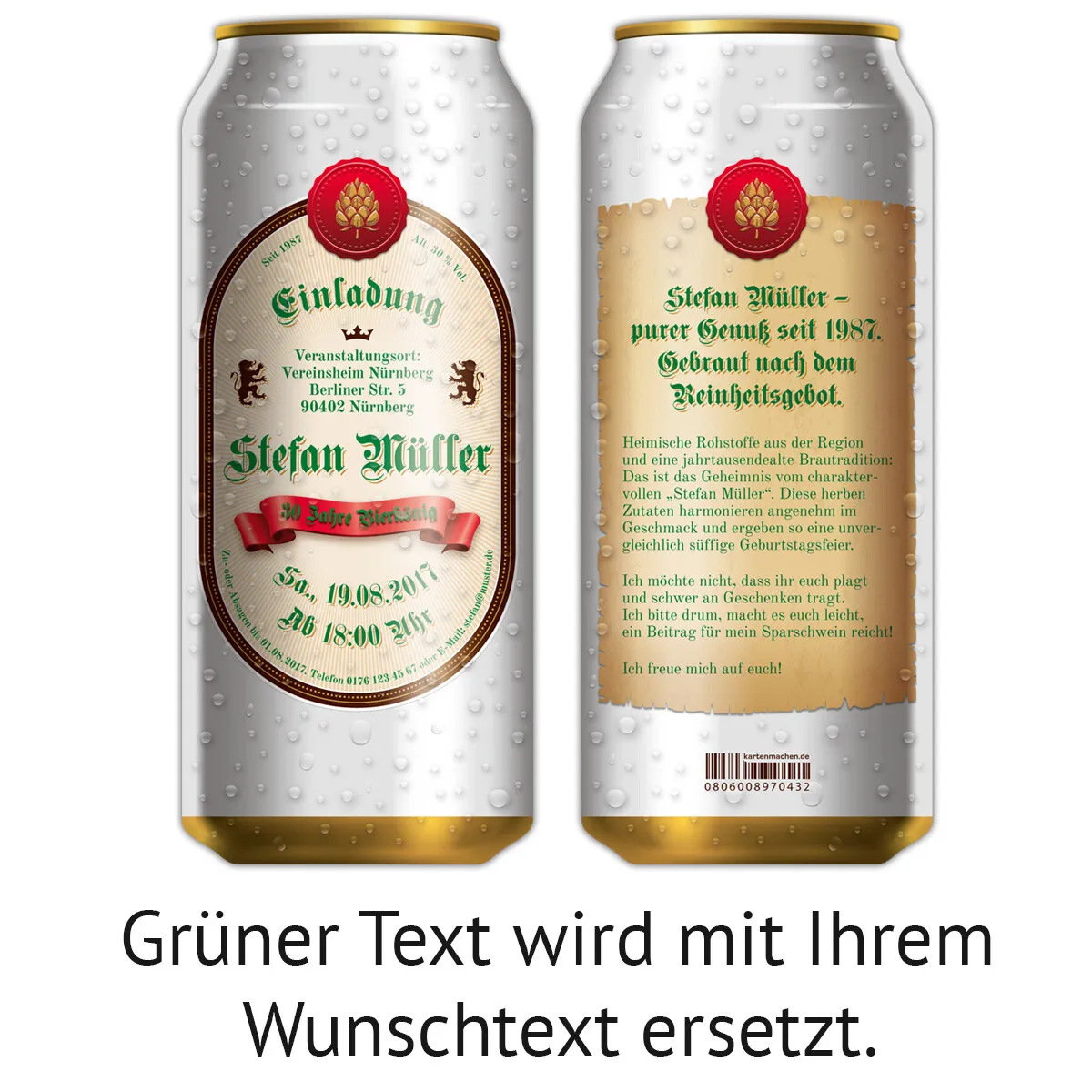 Lasergeschnittene Geburtstagseinladungskarten als Bierdose in Weiß