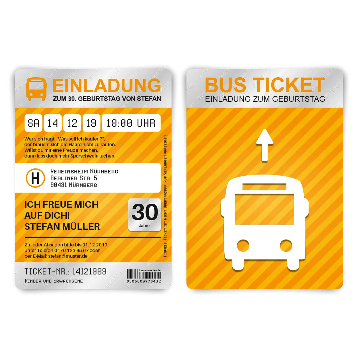 Geburtstag Einladungskarten - Busticket