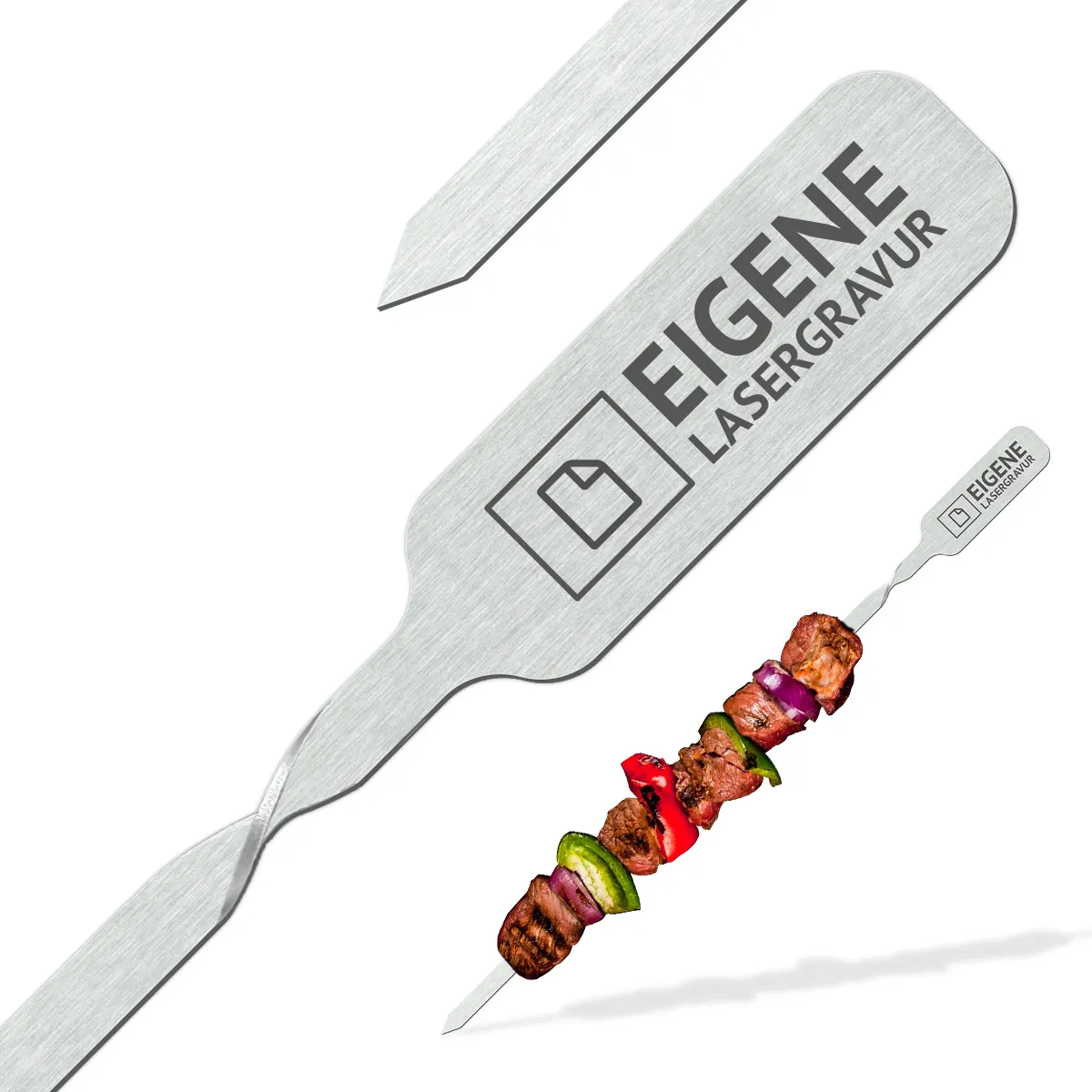 Personalisierte Edelstahl Grillspieße - Eigene Gravurdatei hochladen