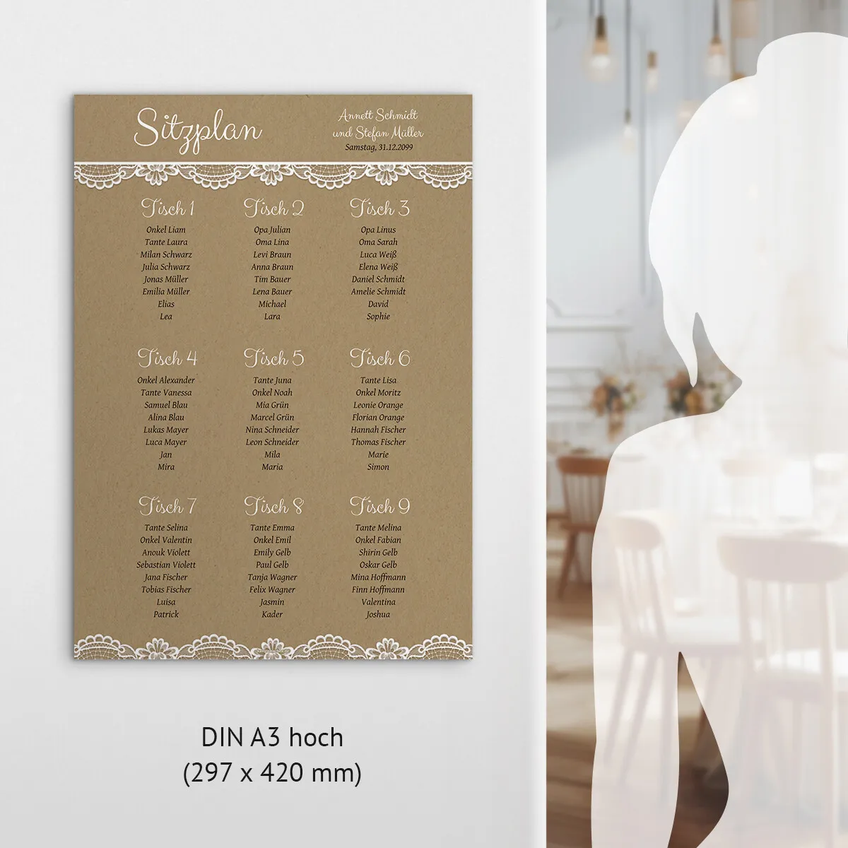 Hochzeit Sitzplan Plakat - Rustikal Kraftpapier