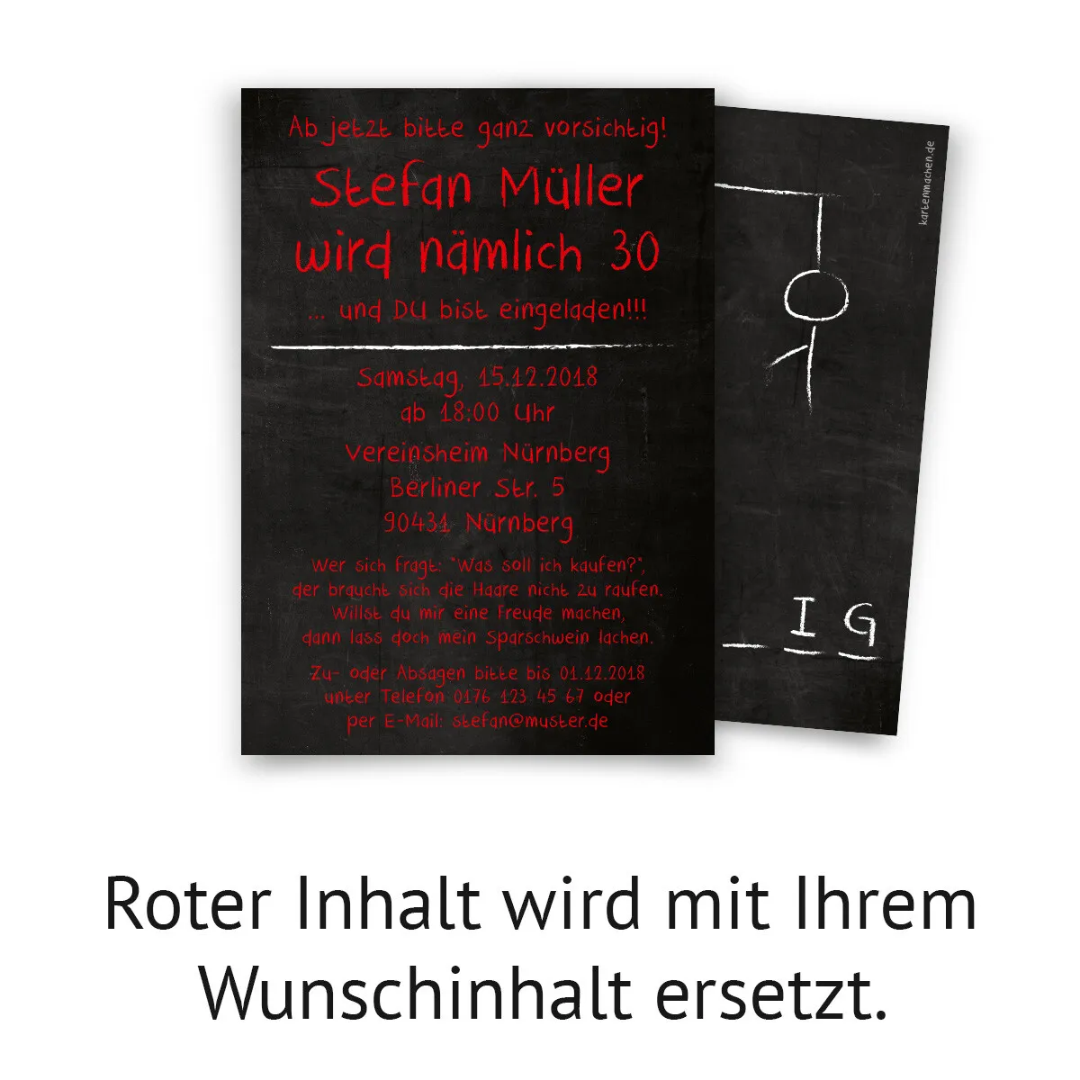 Einladungen runder Geburtstag 30 Jahre - Galgenmännchen