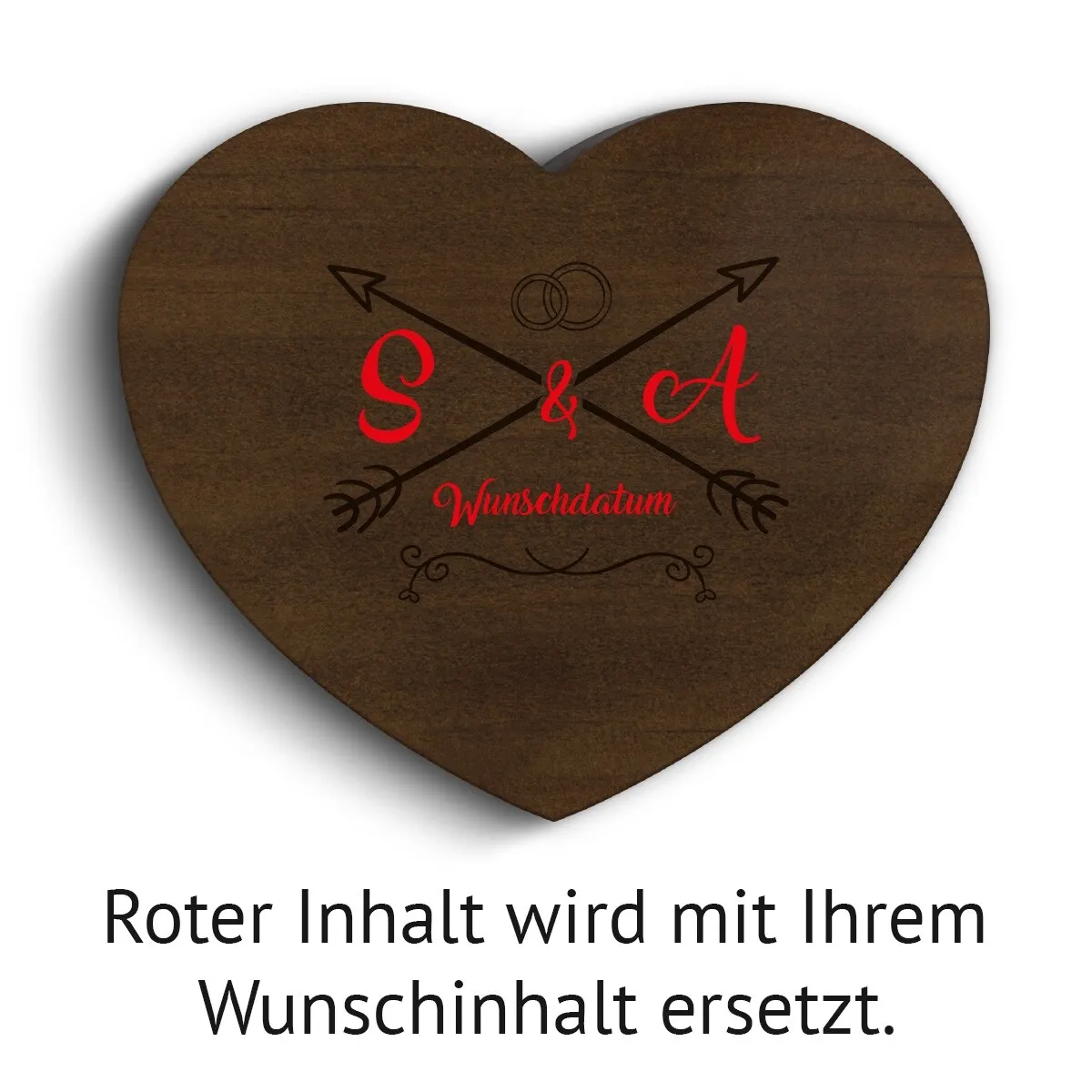 Hochzeit Herz Ringbox Kebony Holz - Liebespfeil