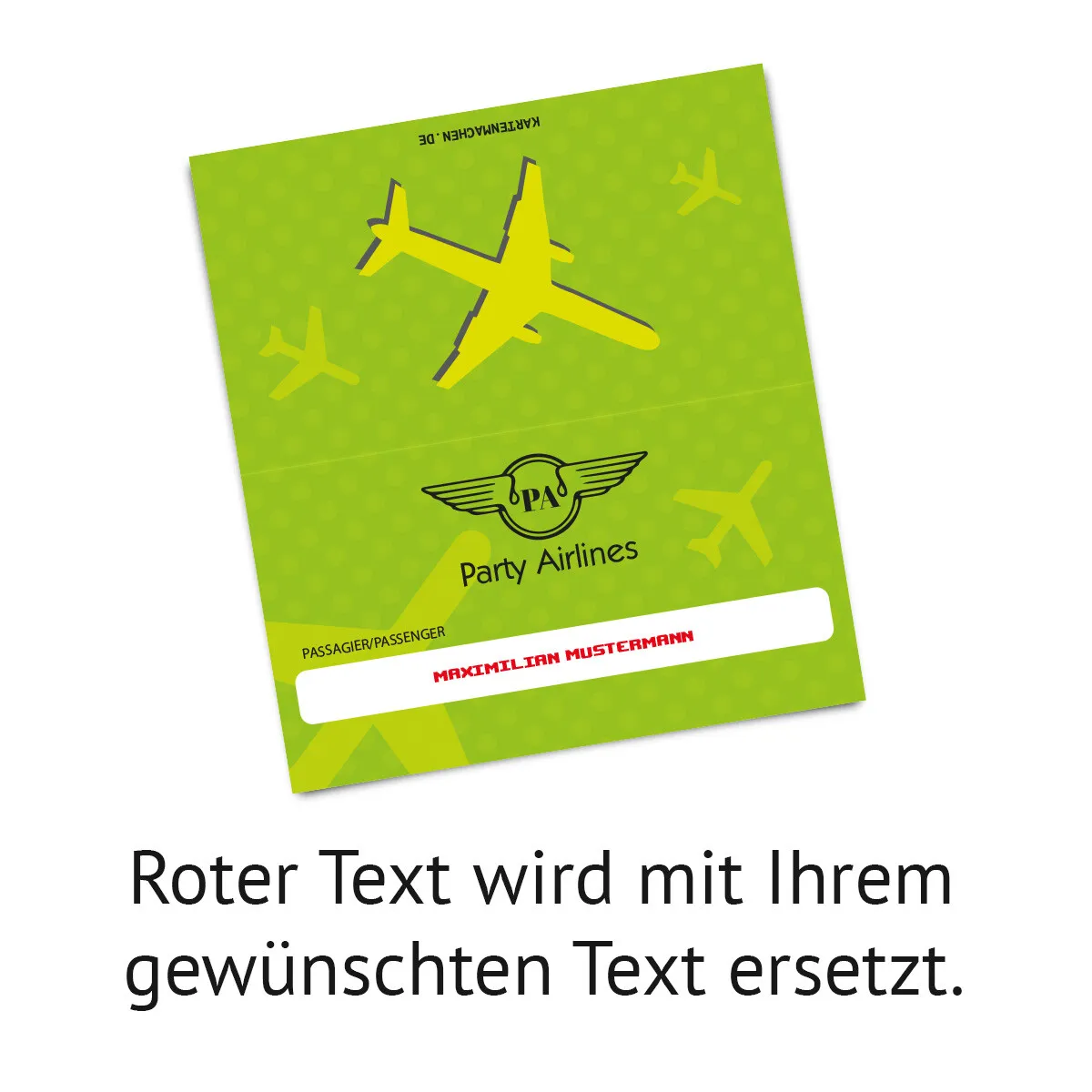 Tischkarten individuell - Flugticket in Grün