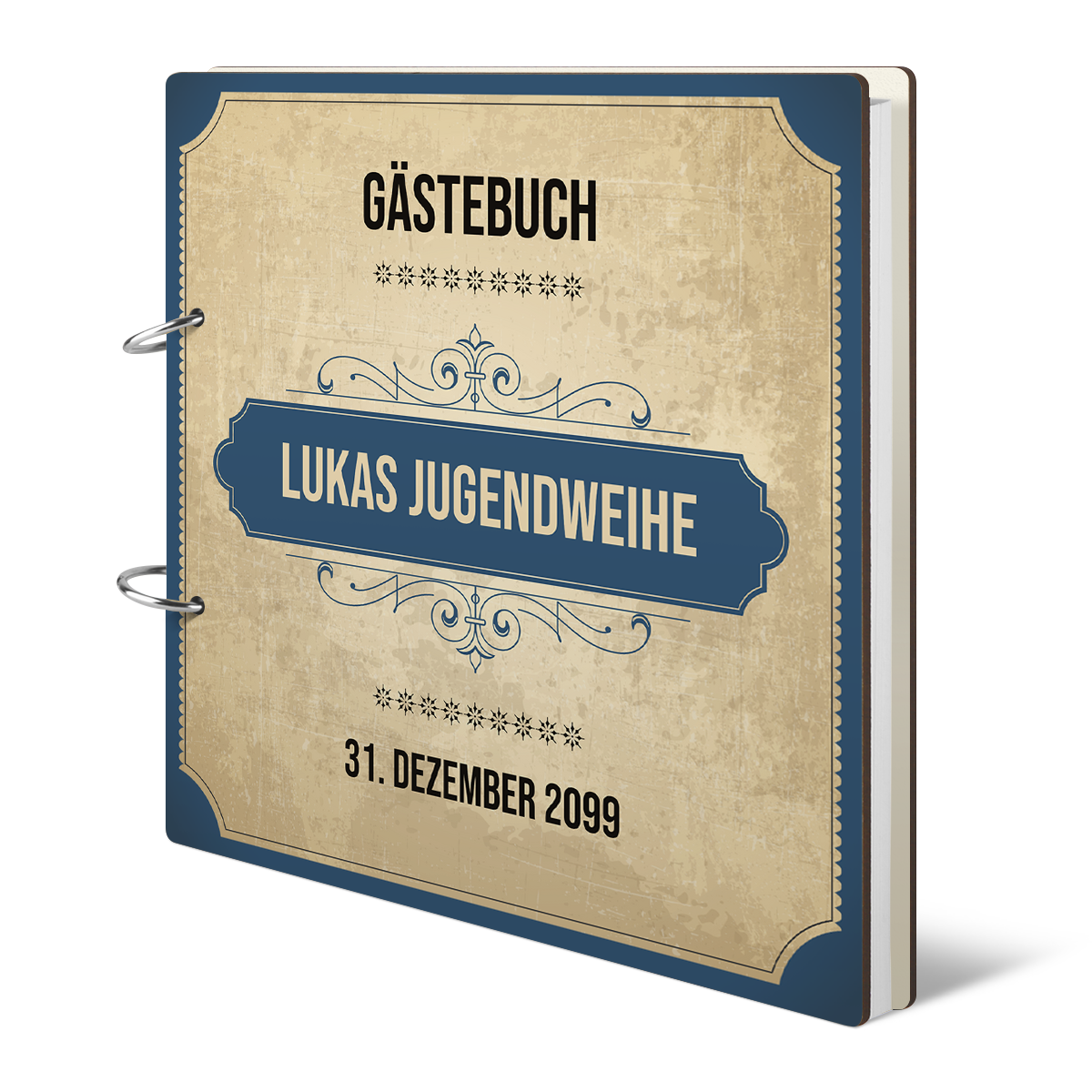 Personalisiertes Jugendweihe Gästebuch - Vintage Blau