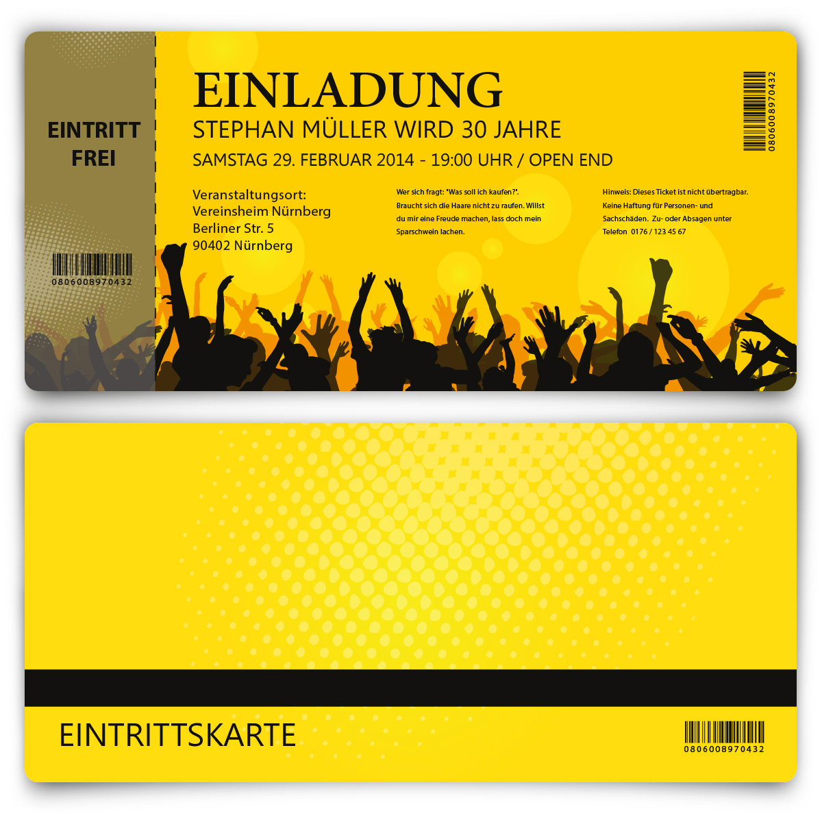 Einladungskarte als Eintrittskarte - Party