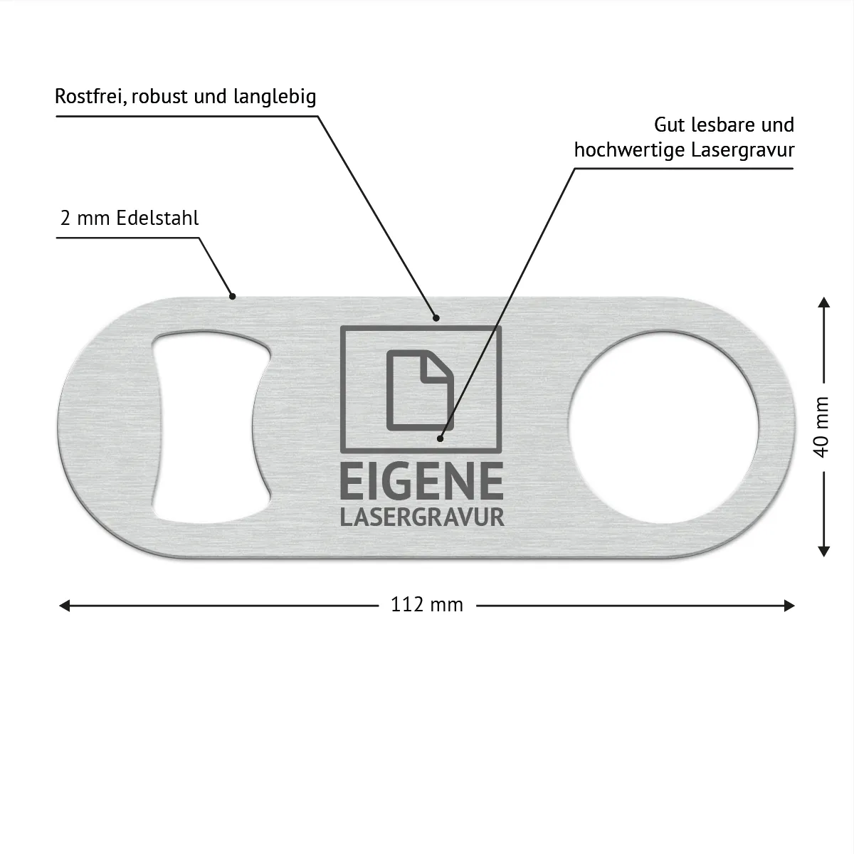 Personalisierter Edelstahl Flaschenöffner - Eigene Gravurdatei hochladen