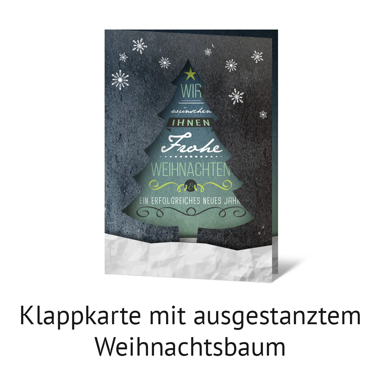 Lasergeschnittene Firmen Weihnachtskarten - Geschmückter Baum bei Nacht