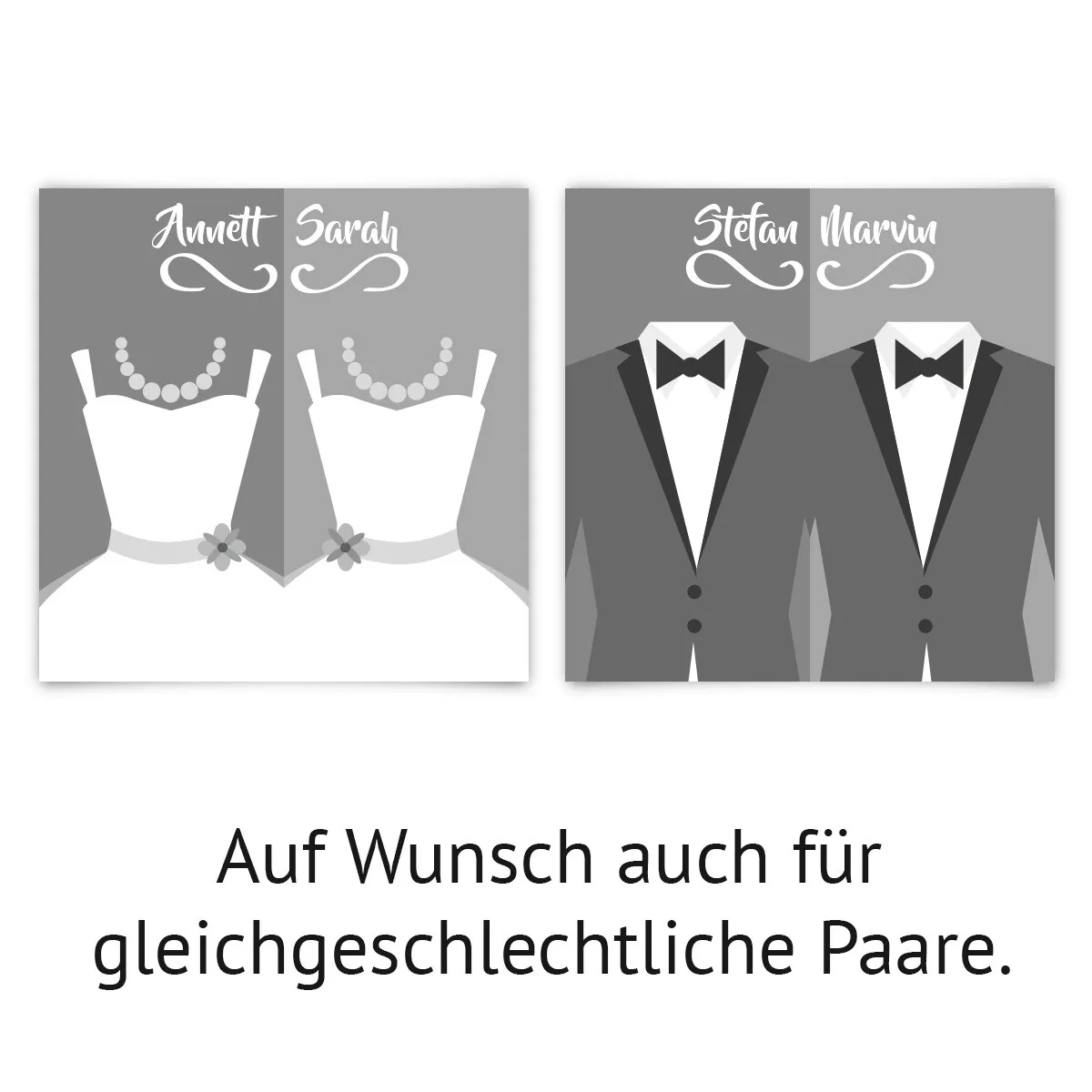 Hochzeitseinladungen - Braut und Bräutigam Altarfalz in Grau