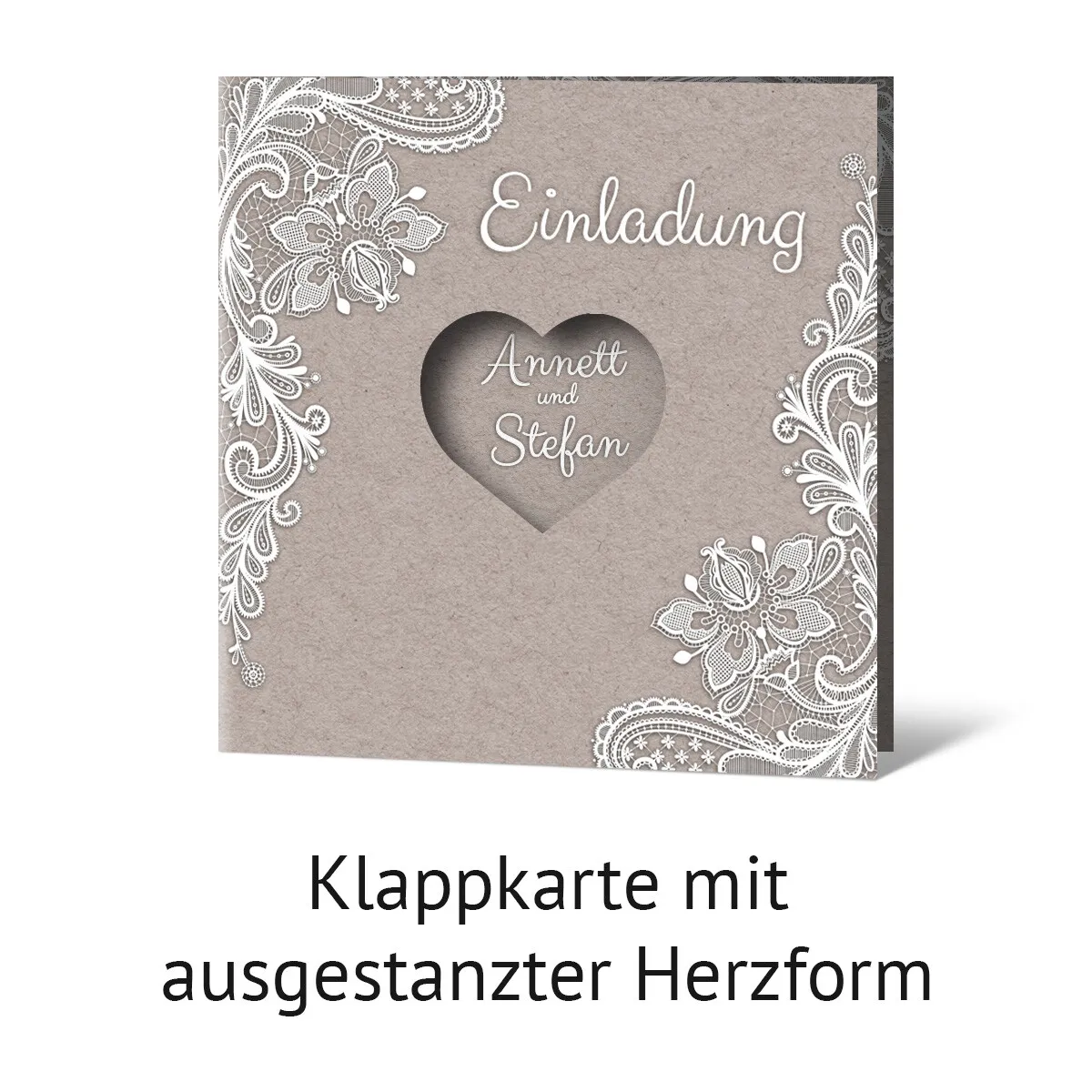 Lasergeschnittene Einladung Silberhochzeit - Rustikal Kraftpapier