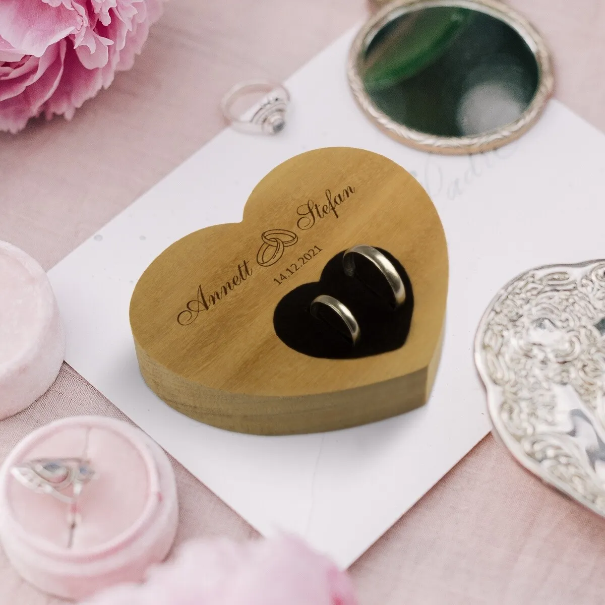 Hochzeit Herz Ringkissen Garapa Holz - Ringe