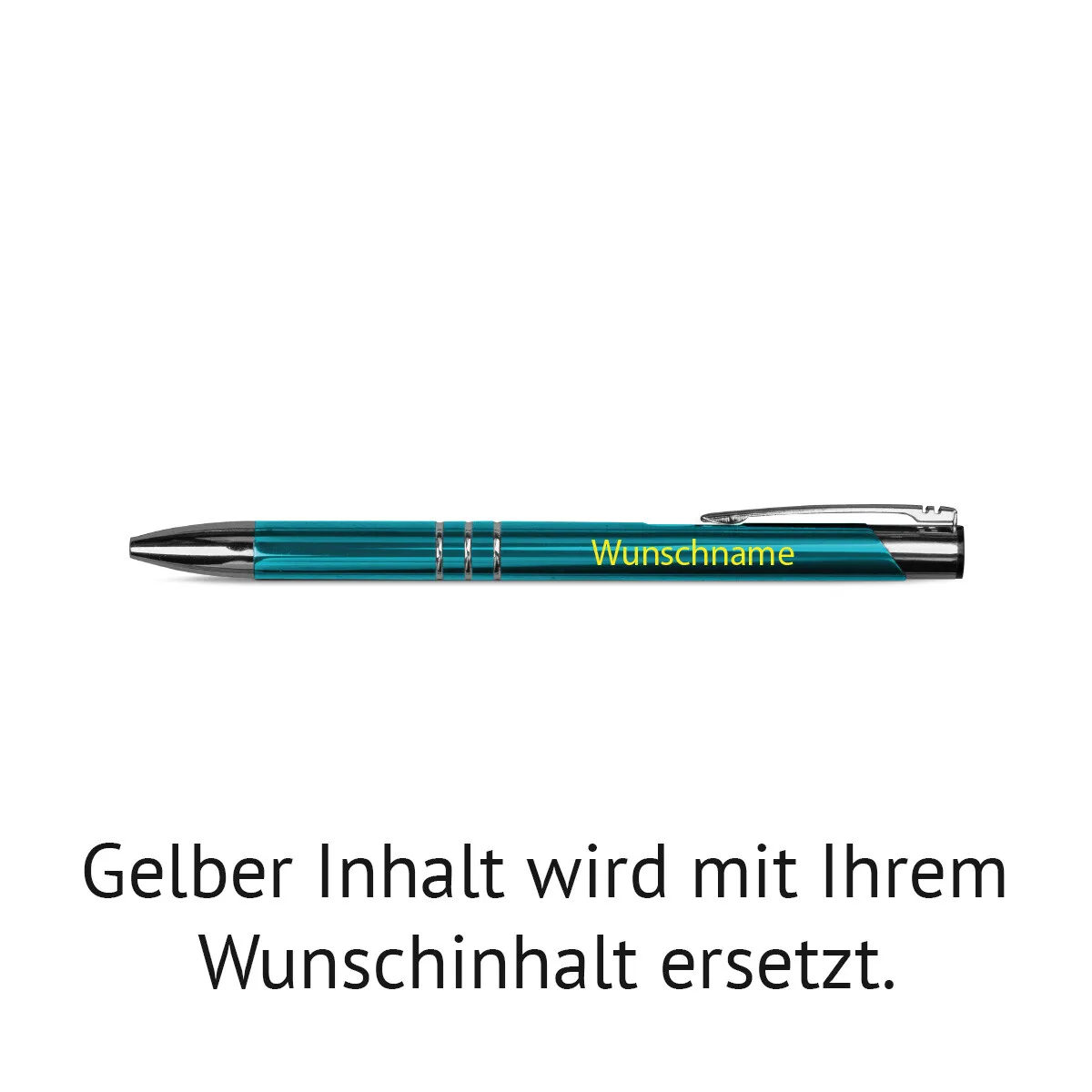 Kugelschreiber Chicago mit Schriftzug Wunschgravur in Türkis