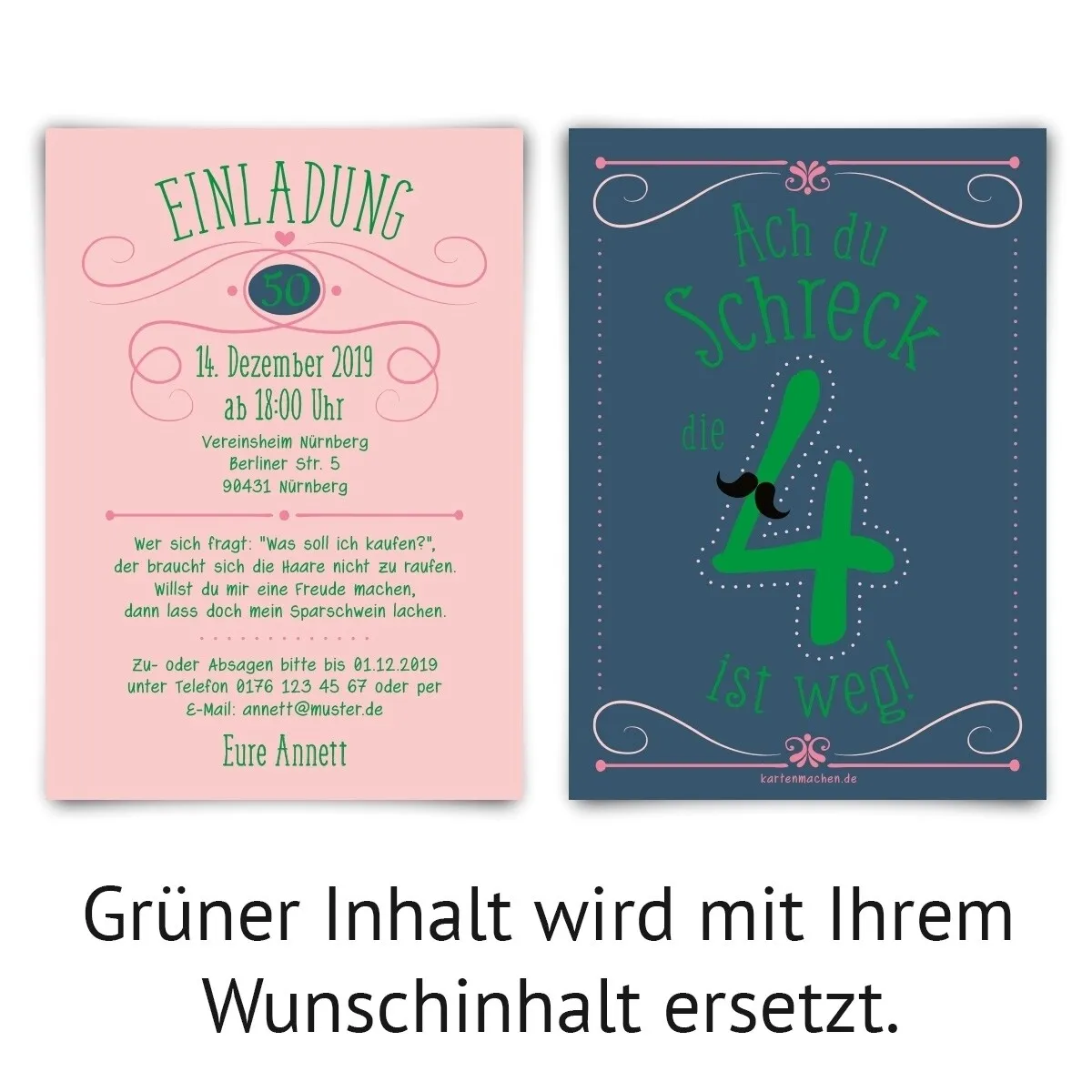 50. Geburtstag Einladungskarten - Die 4 ist weg