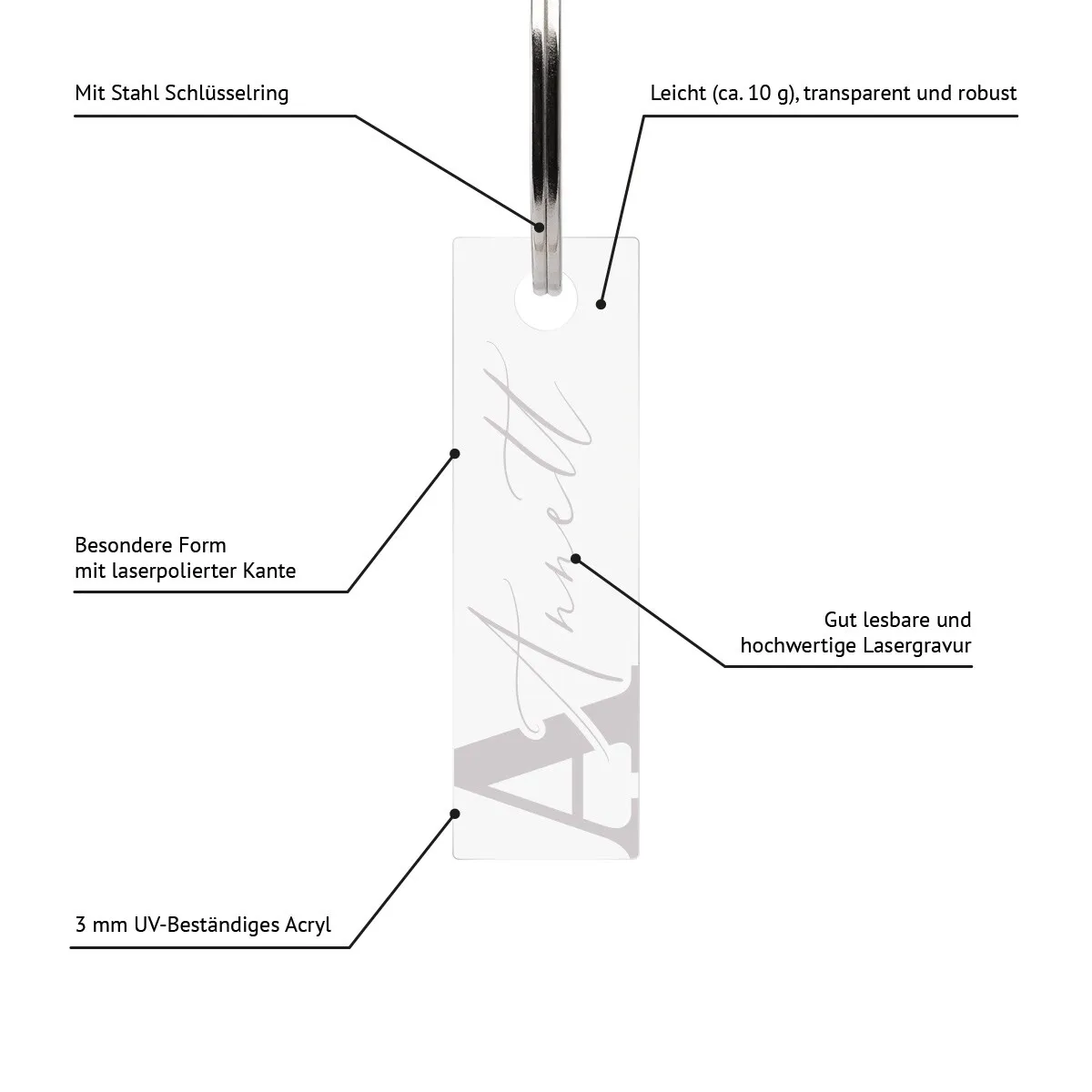 Personalisierter Acrylglas Rechteck Schlüsselanhänger - Elegante Initialen