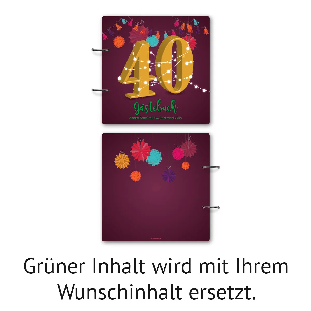 Personalisiertes Geburtstag Gästebuch 40 Jahre - Girlande