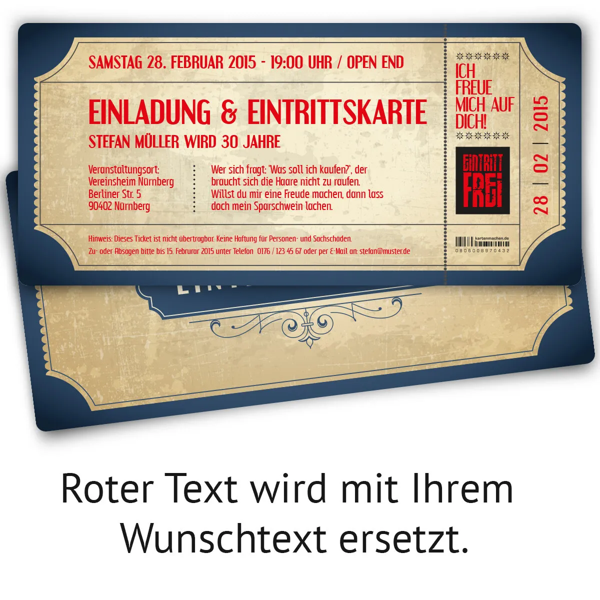 Einladungskarten zum Geburtstag - Vintage in Blau