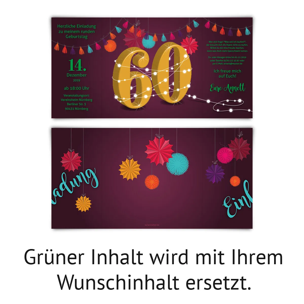 Runder 60. Geburtstag Einladungen - Girlande