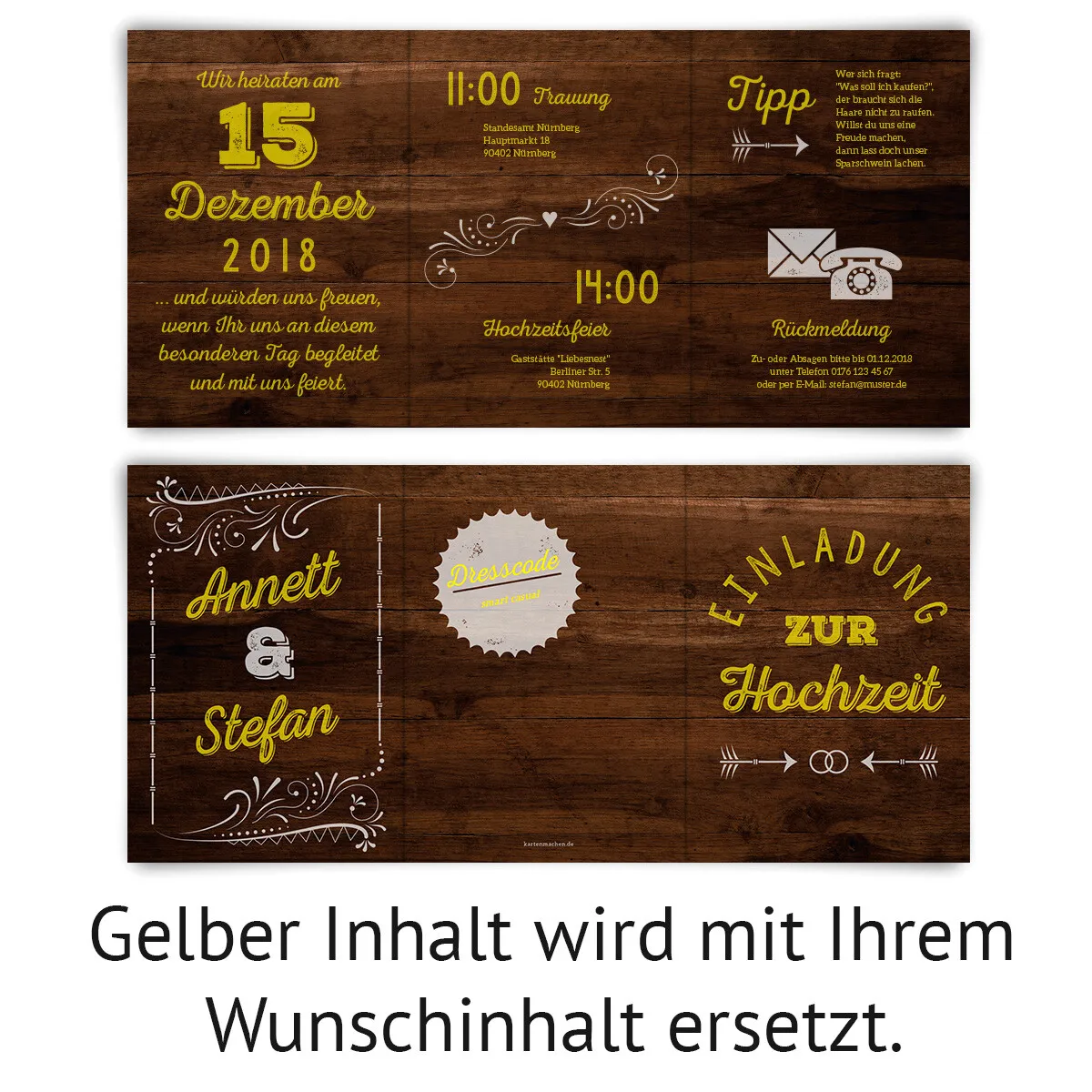 Hochzeitseinladungen - Holz Lettering