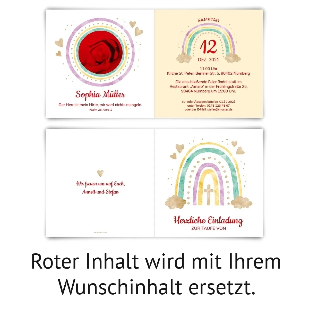 Taufe Einladungskarten - Regenbogen Tor