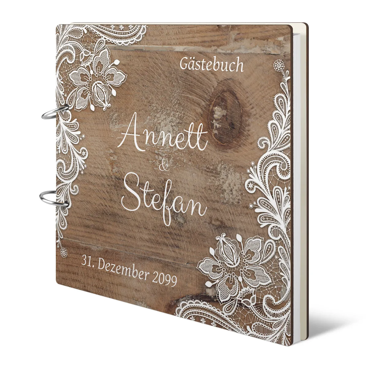 Personalisiertes Cover Hochzeit Gästebuch - Rustikal