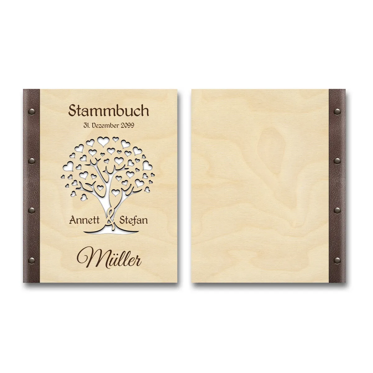 Personalisiertes Stammbuch Birkensperrholz Stammbuchformat - Herzbaum