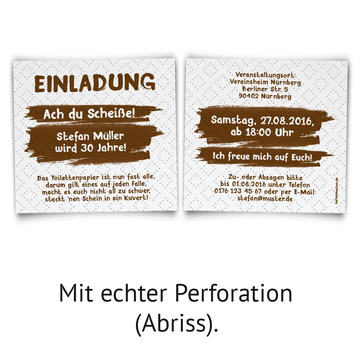 Einladungskarten als Toilettenpapier