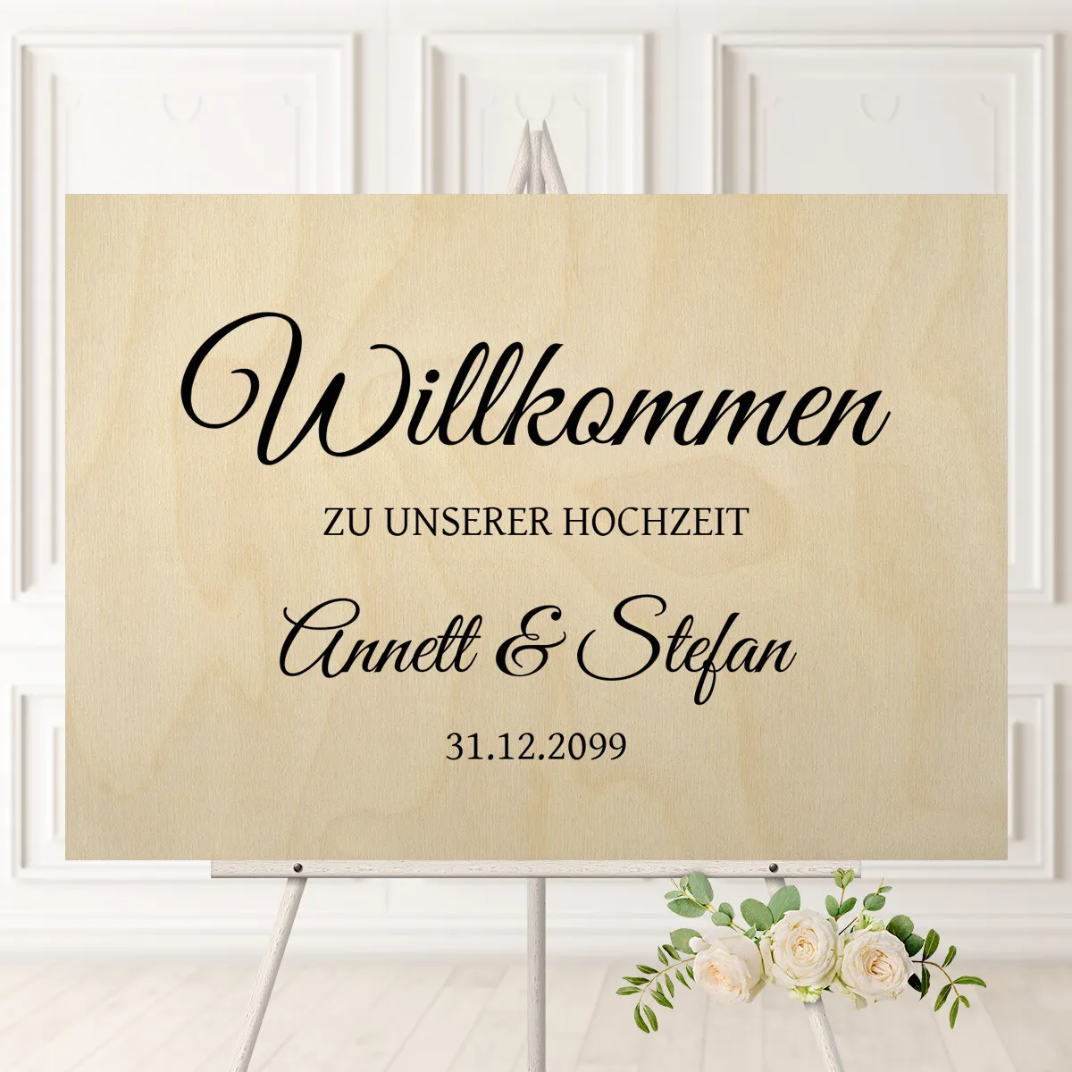 Personalisiertes Willkommensschild zur Hochzeit Birkensperrholz - Schlicht