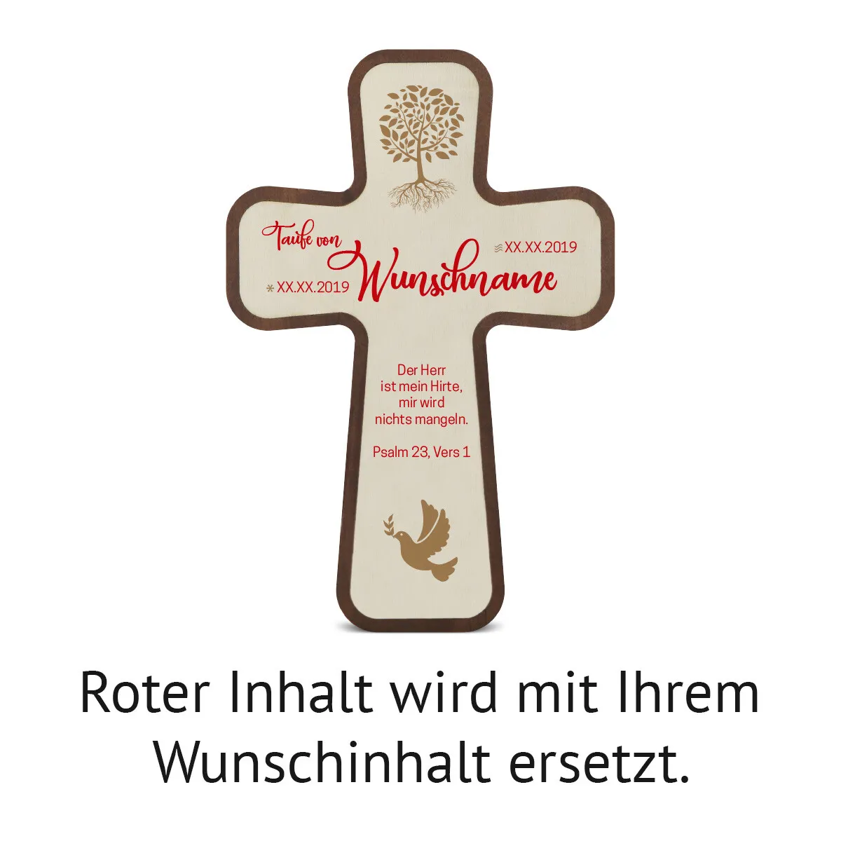 Kebony- und Pappelholz Taufkreuz - Weltenbaum