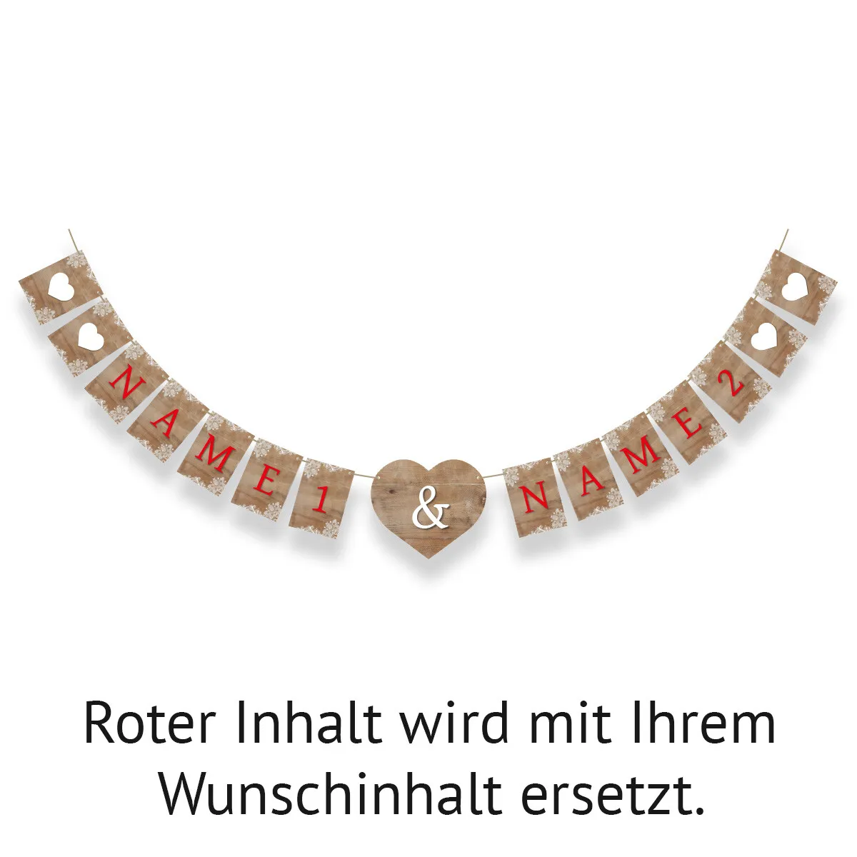 Hochzeit Wimpelkette - Rustikal mit weißer Spitze