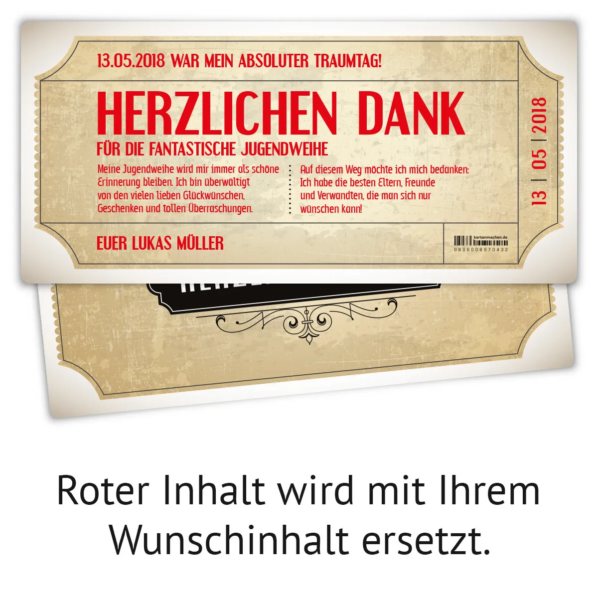 Jugendweihe Dankeskarten - Vintage Eintrittskarten in Weiß