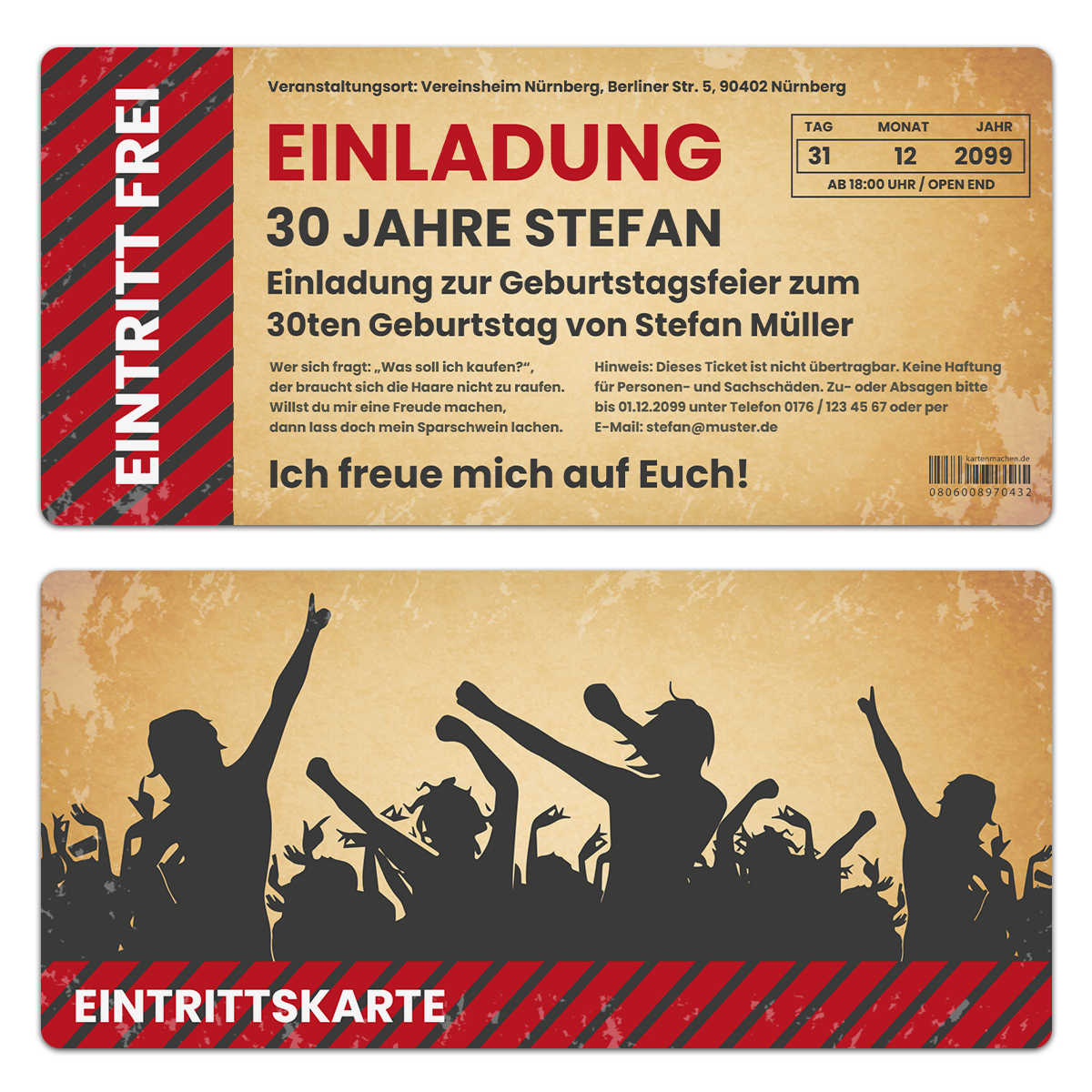 Jugendweihe Einladungen als Eintrittskarten - Vintage / Party Ticket