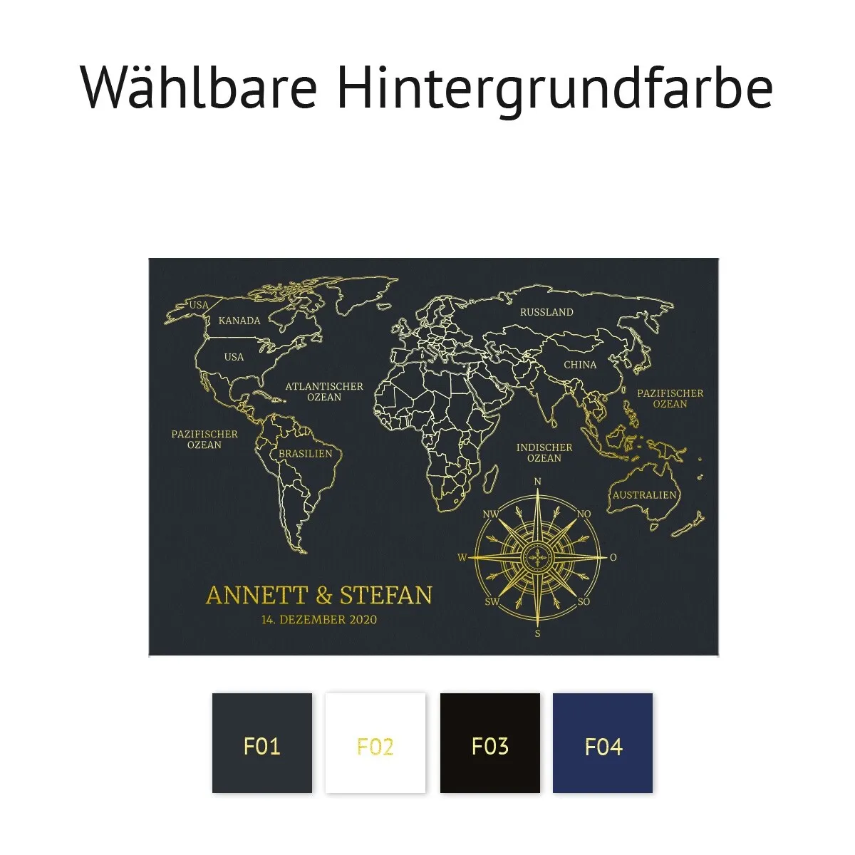 Personalisiertes Kunstdruck Poster mit Heißfolienprägung - Weltkarte