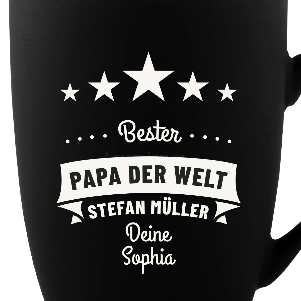 Tasse 300 ml Keramik gummiert Schwarz - 5 Sterne