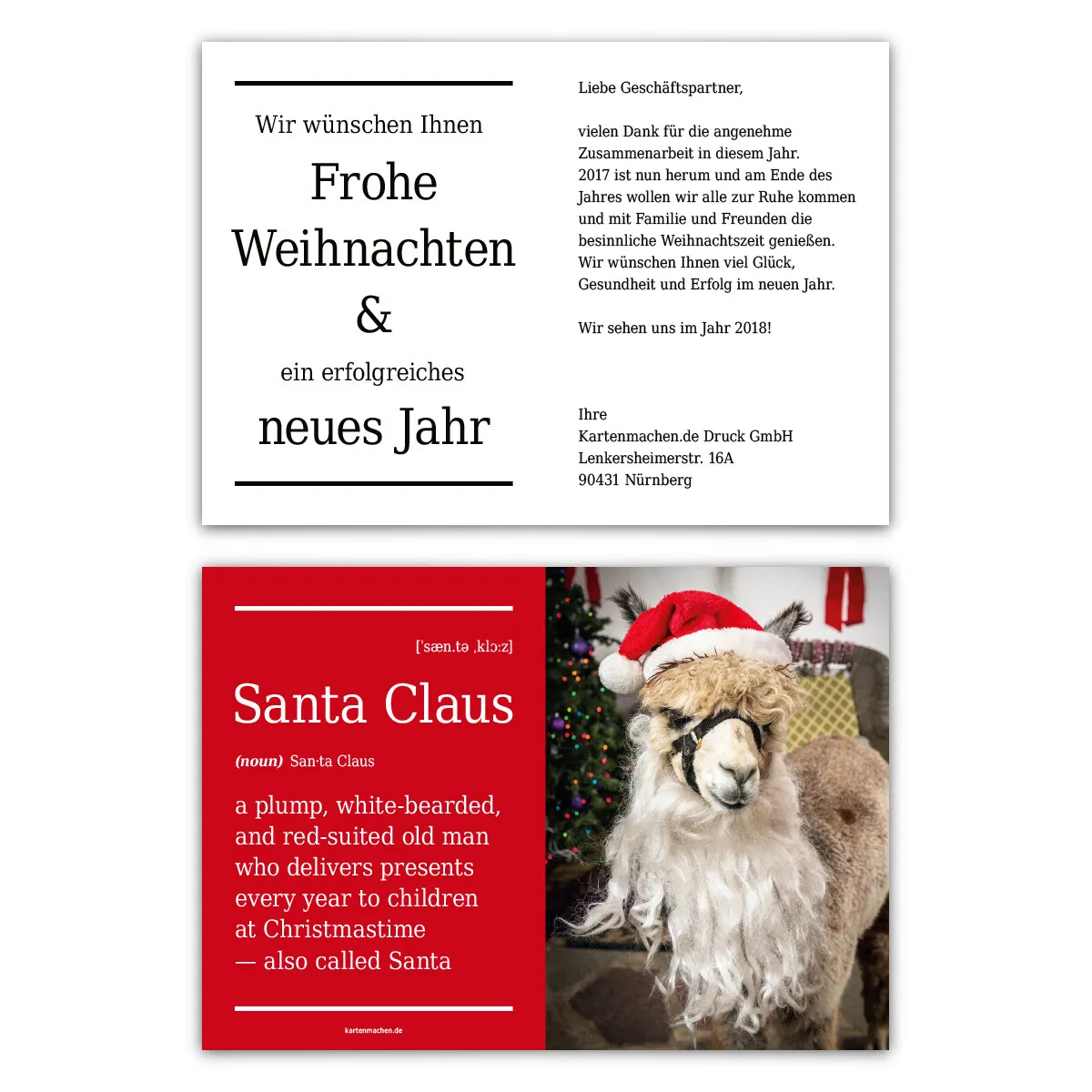 Firmen Weihnachtskarten - Alpaka Weihnachtsmann